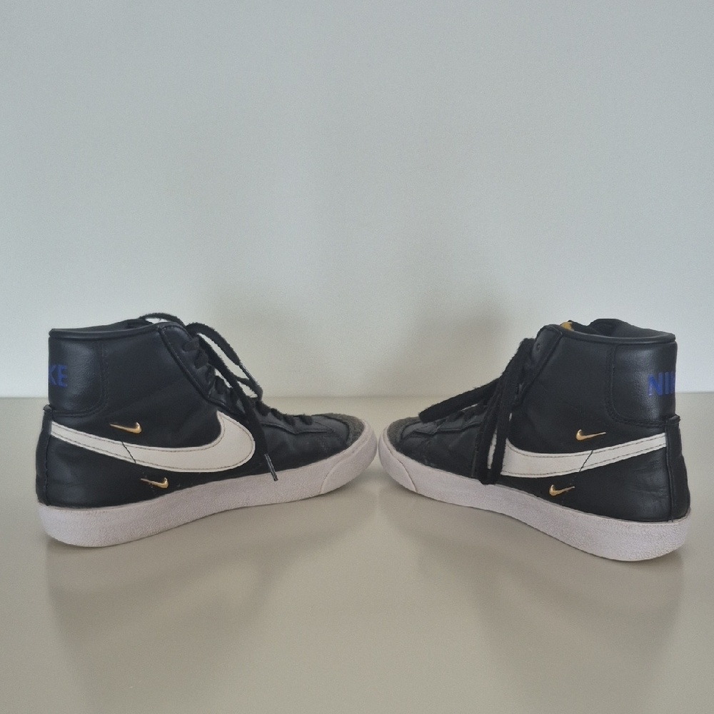 Nike Blazers Black High-Top Sneakers with White Swoosh and Gold Accents,Size US8 - Picture 7 of 15